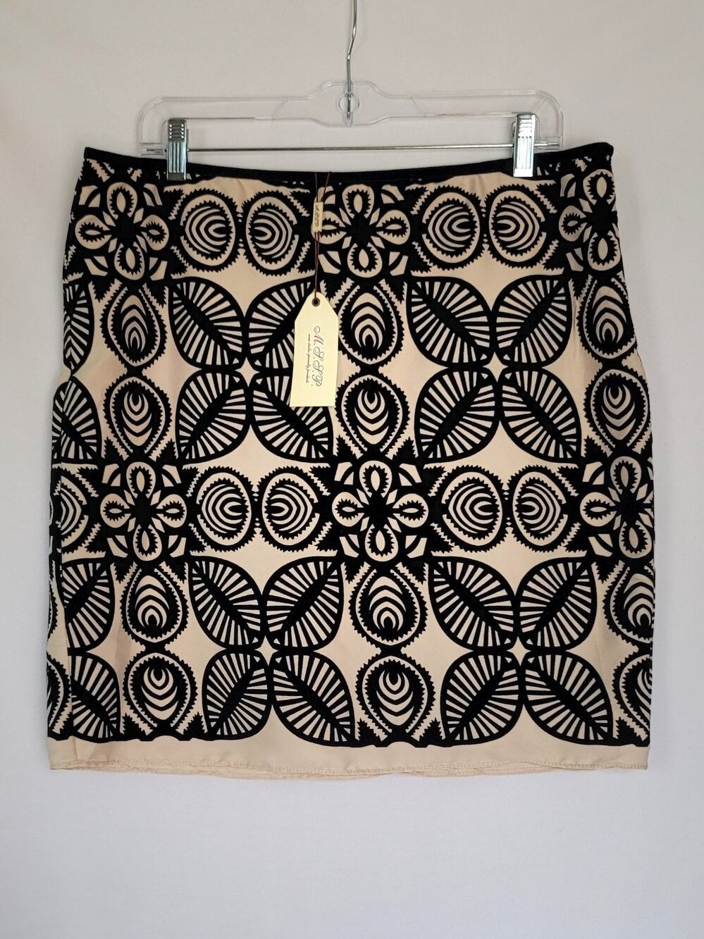 NWT Max Studio MSSP Beige Black Velvet A-Line Josephine Mini Skirt Size 12